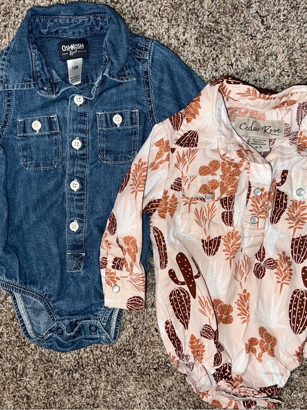 OshKosh Denim Onesie 12m Cedar Rose Pink Cactus Print 6-9m Bundle Western Baby